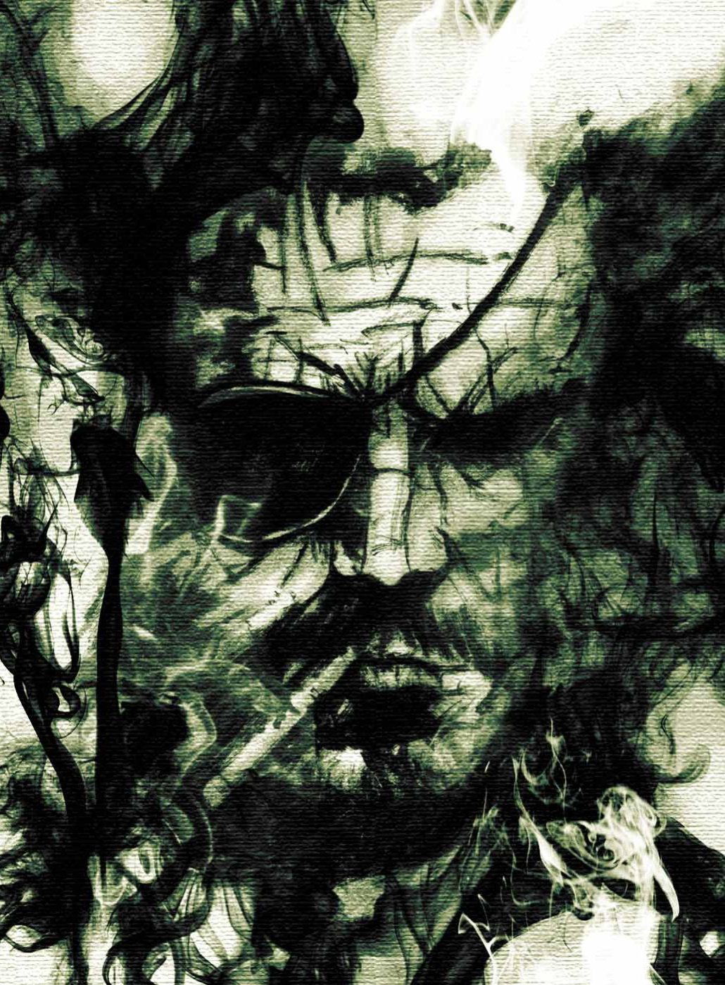 Dessin de Big Boss (Metal Gear) réalisé à l'encre avec retouche photoshop