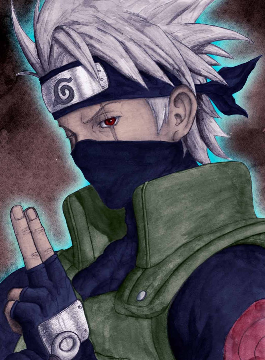 Dessin de Kakashi Hatake (Naruto) réalisé à l'aquarelle